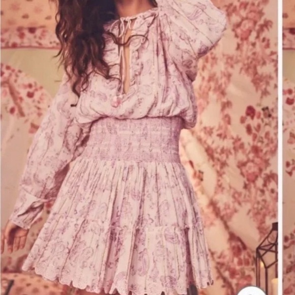 NWOT- HOUSE IF HARLOW Lavender Pink Paisley Boho Tassel Mini Dress - Picture 3 of 14